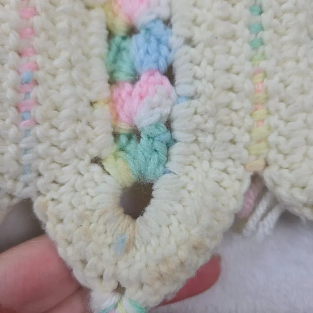 Vintage Handmade Crochet Afghan Blanket 45x25 Pastel Striped‎ Granny Pattern
